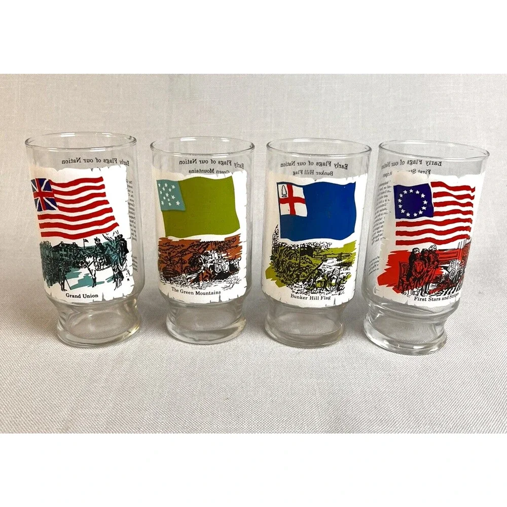 4 Vintage 1973 Flags Of Our Nation Series Glasse 1 Drinkware 12oz Patriotic